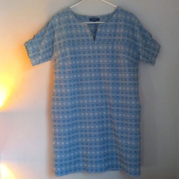 Madewell 100% Cotton Blue & White Embroidered Short Sleeve Midi Dress W/ Pockets - Picture 2 of 11